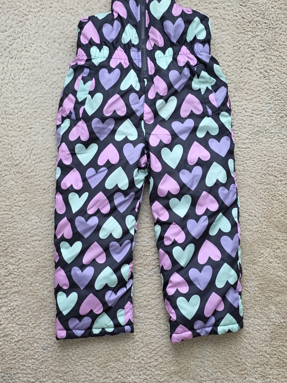 Pink Platinum Black Pajama Snow Pants with Mint & Lilac Hearts